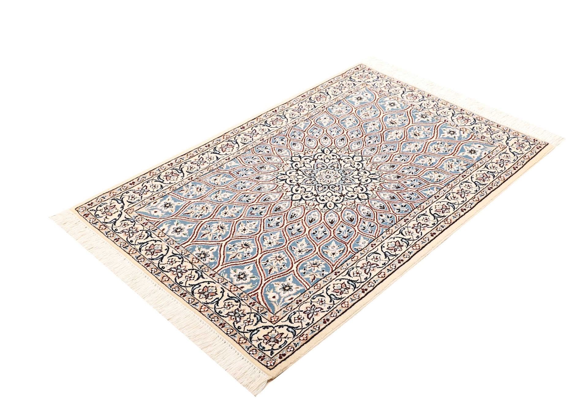 Nain Teppich 82 x 118 cm, florales Design, handgeknüpft, Perserteppich