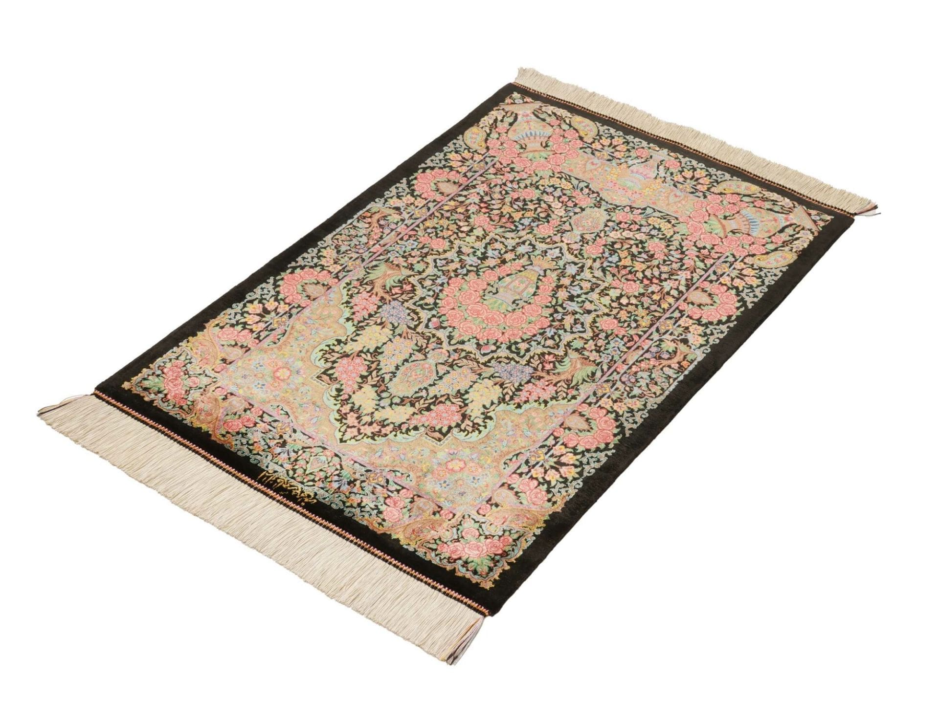 Ghom Teppich 65 x 88 cm, Seide, hohe Knotenzahl, handgeknüpft