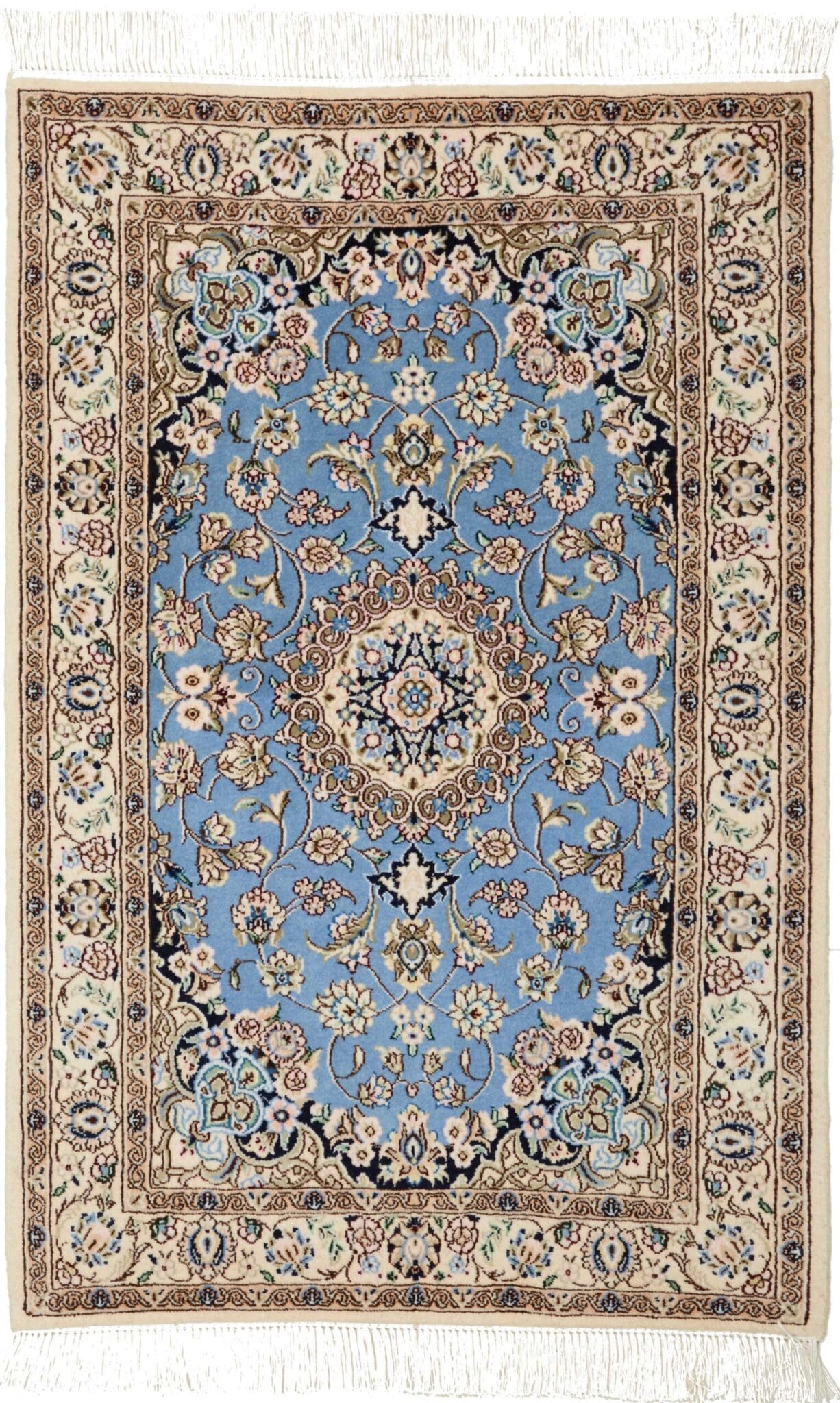 Exklusiver Nain Teppich 63 x 95cm, florales Muster, handgeknüpft