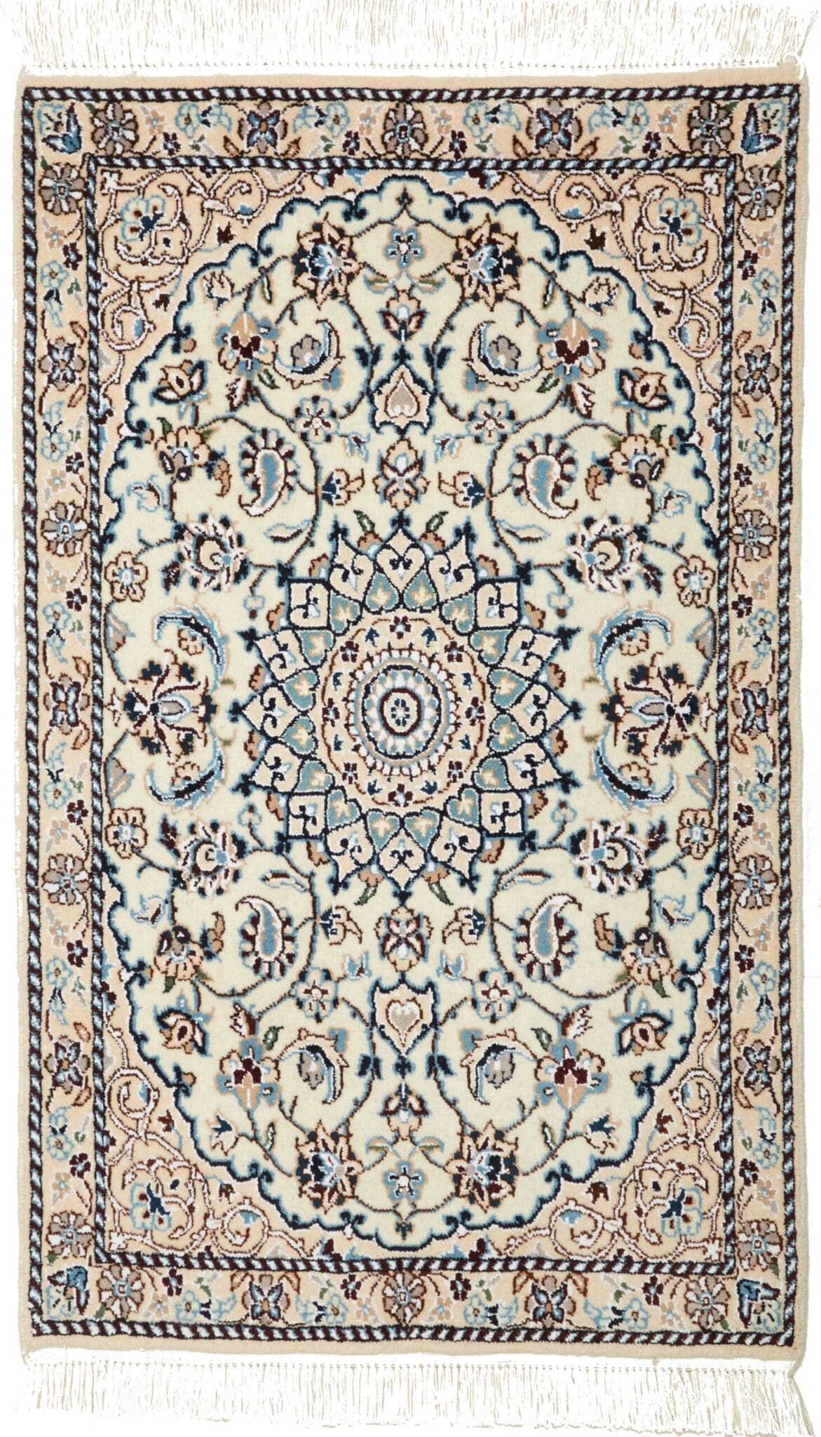 Nain Teppich 63 x 96cm, florales Muster, handgeknüpft, Perserteppich