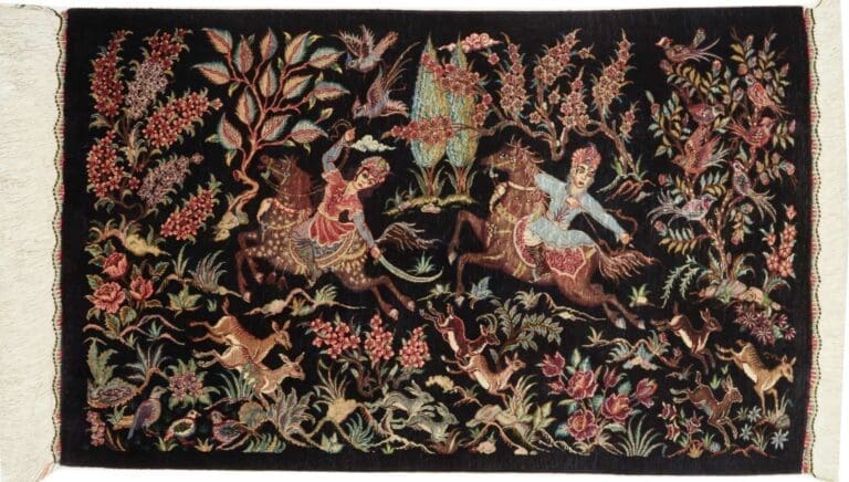 Ghom Teppich 56 x 87 cm, Seide, handgeknüpft, Perserteppich