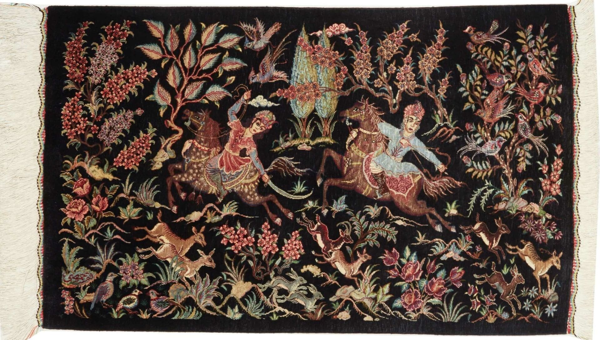 Ghom Teppich 56 x 87 cm, Seide, handgeknüpft, Perserteppich