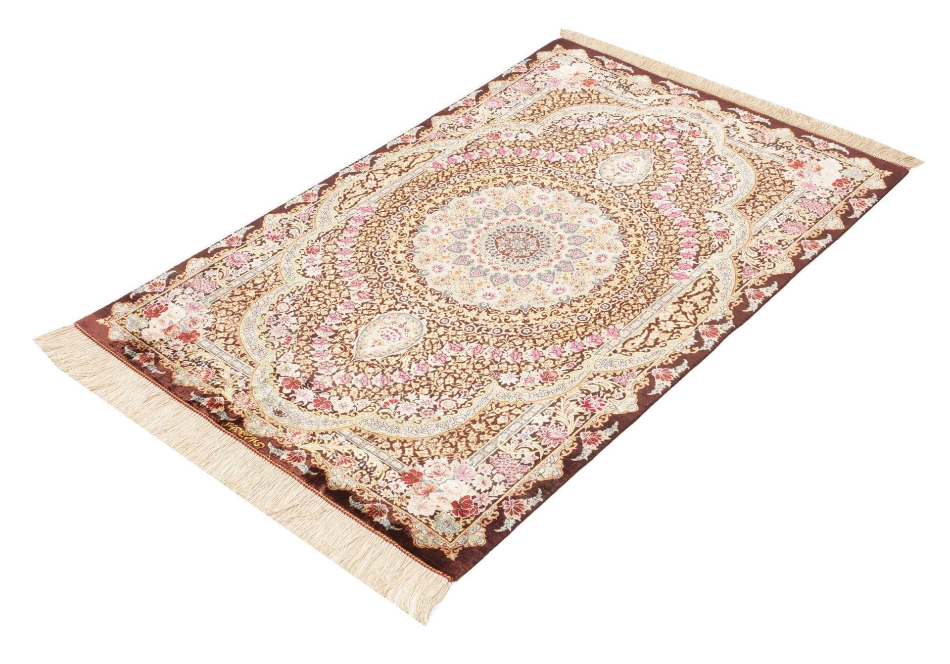 Ghom Teppich 82 x 121cm, Seide, handgeknüpft, Perserteppich