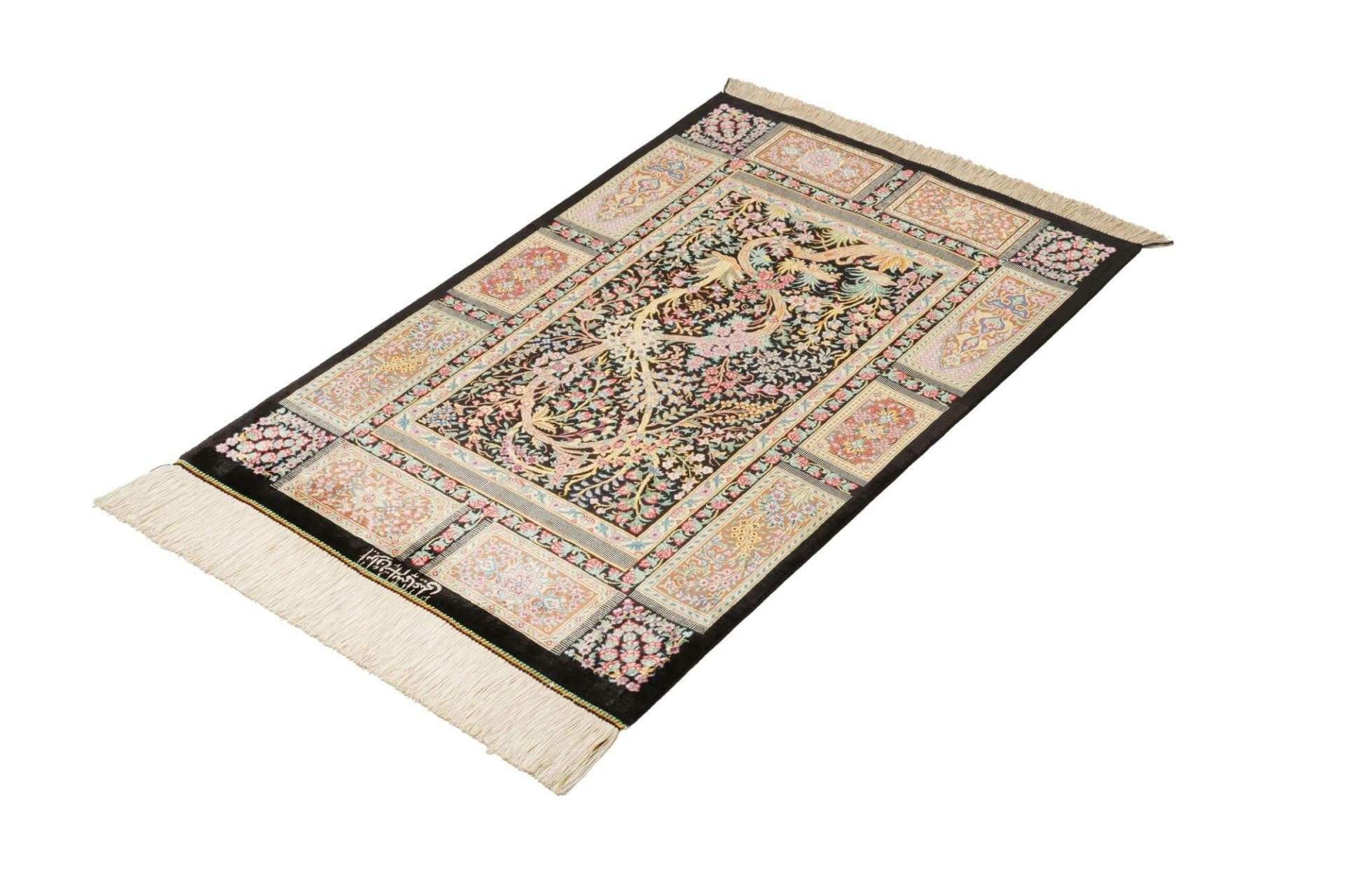 Ghom Teppich 63 x 92 cm, Seide, handgeknüpft, Perserteppich