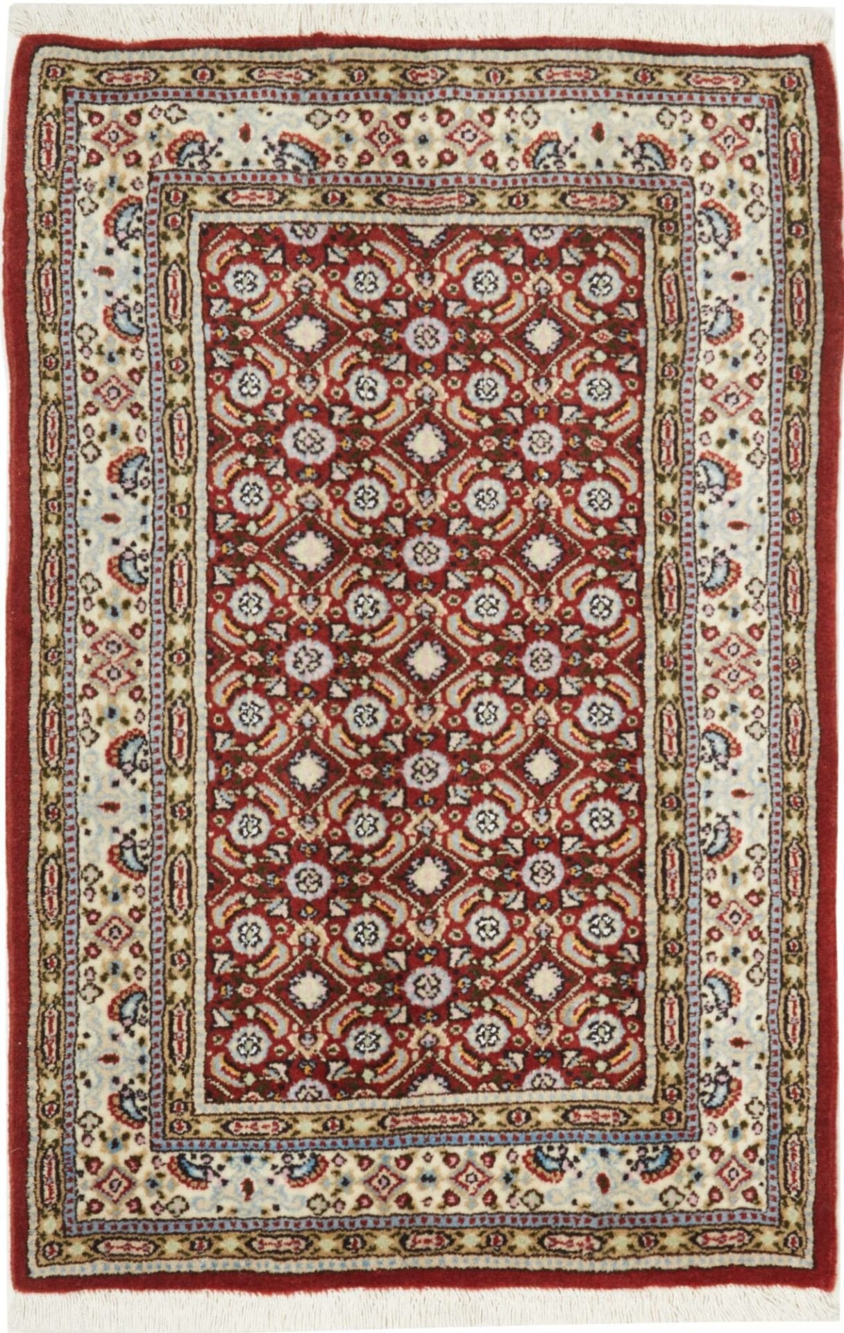 Handgeknüpfter Moud Teppich 64 x 93 cm, florales Muster, Perserteppich