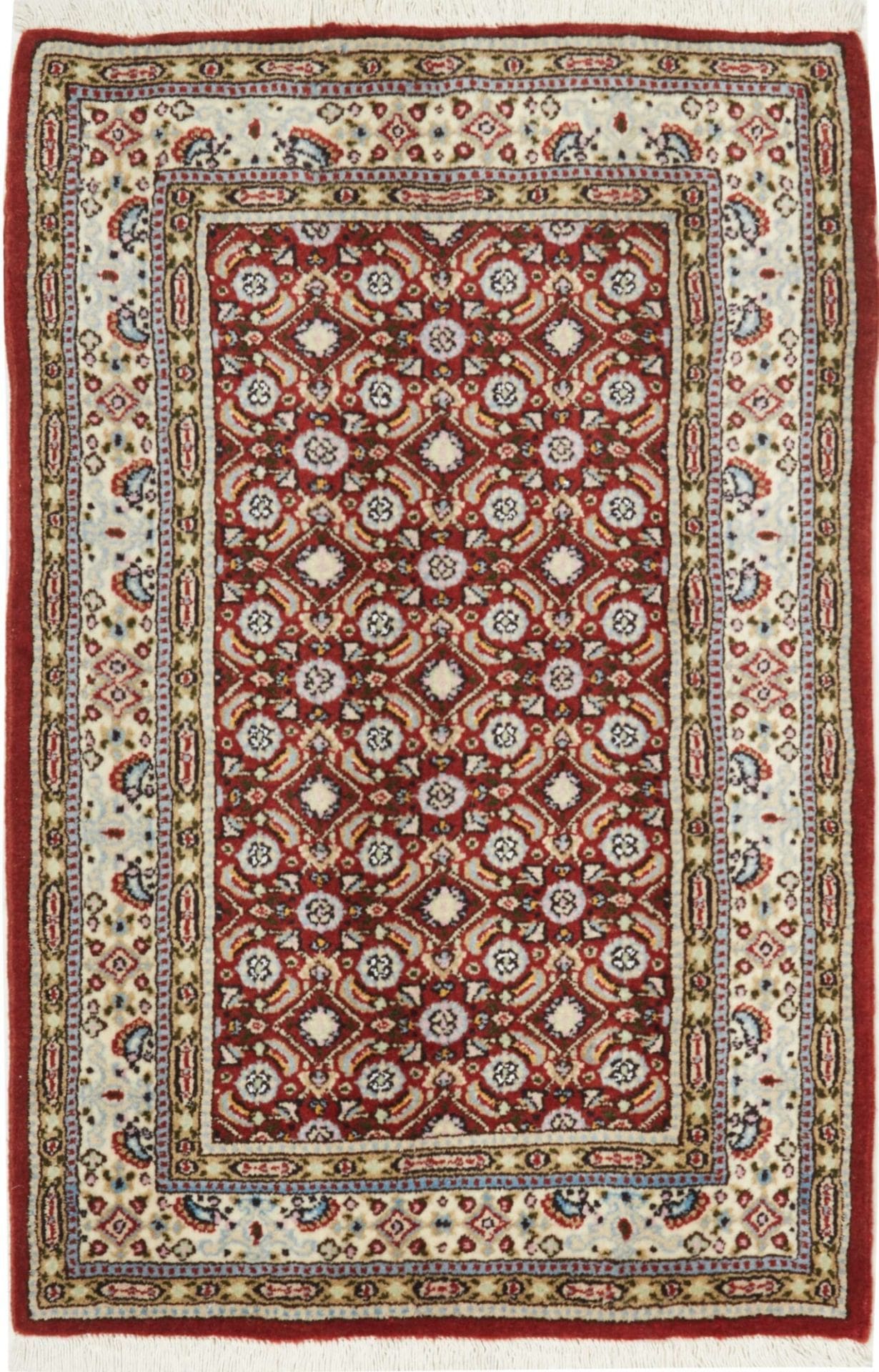 Moud Teppich 63 x 93cm, floral, Schurwolle, handgeknüpft, Perserteppich