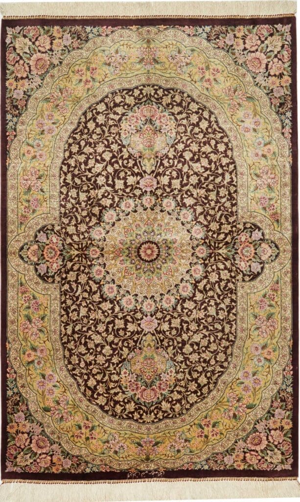 Ghom Teppich 82 x 124 cm, Seide, handgeknüpft, Perserteppich