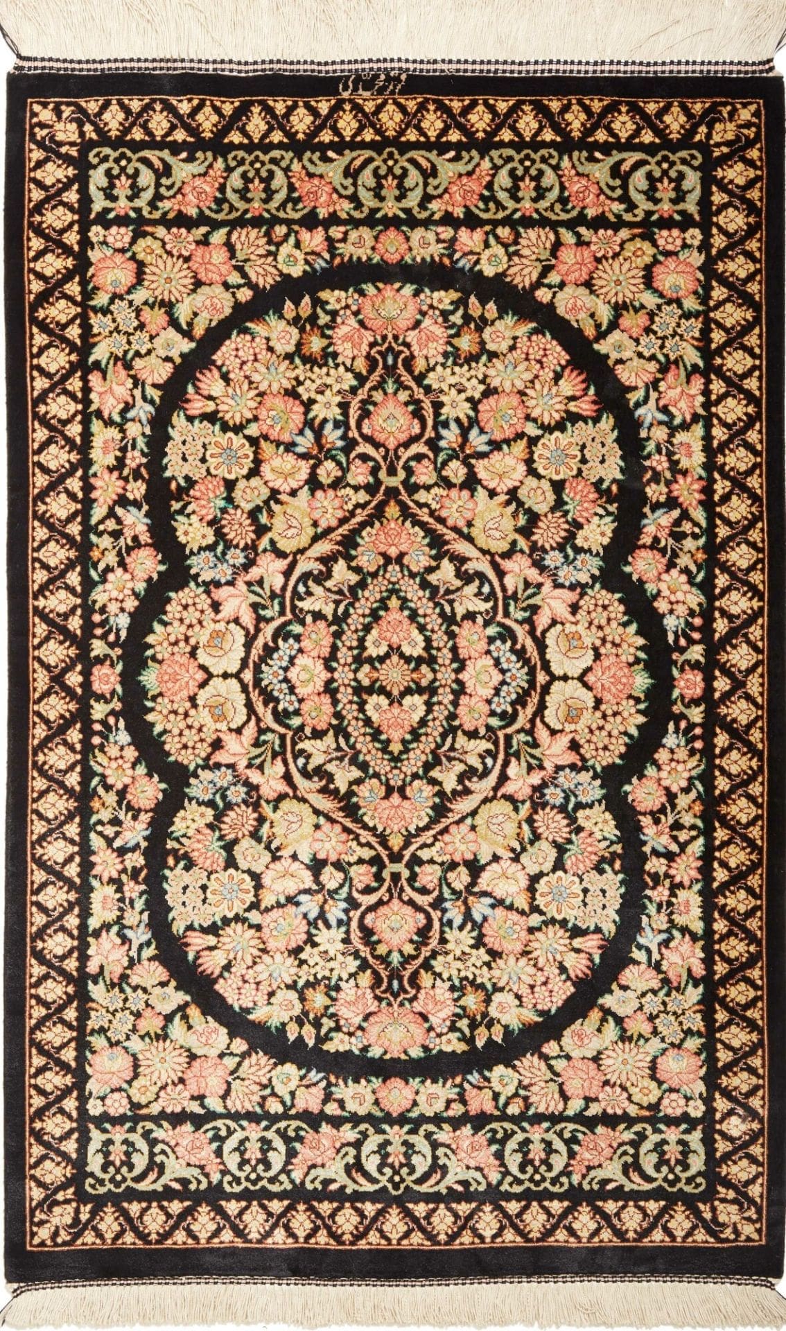 Ghom Teppich 61 x 91 cm, Seide, handgeknüpft, Perserteppich