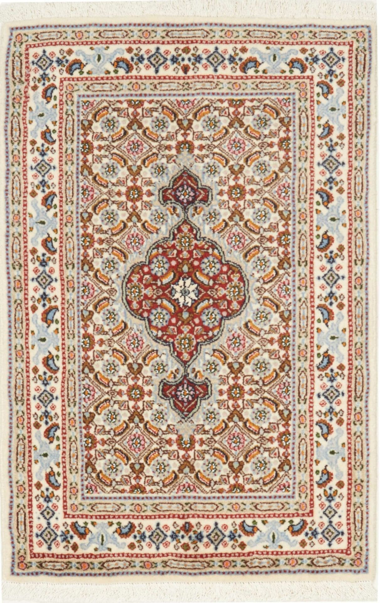 Moud Teppich 60 x 88 cm, floral, Schurwolle, handgeknüpft, Perserteppich