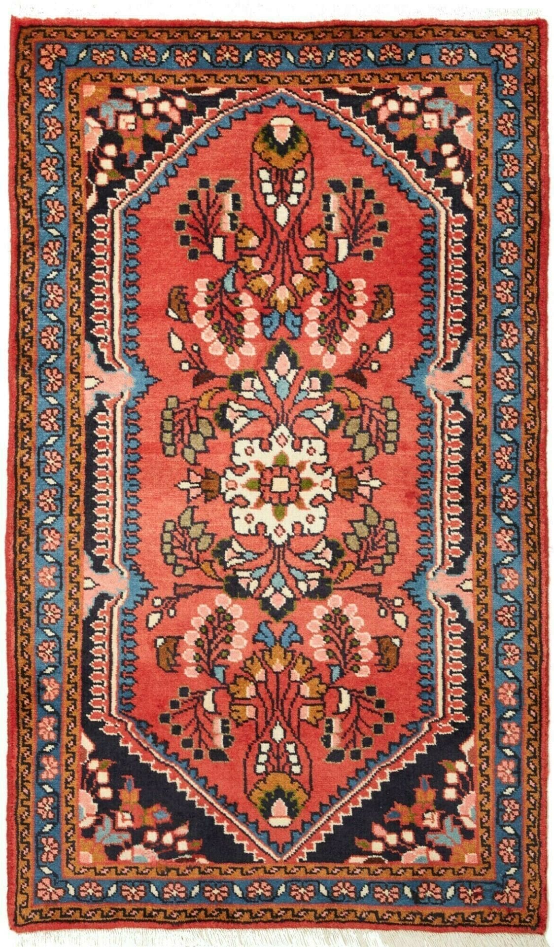 Hamadan Teppich 80 x 130 cm, Schurwolle, Herati-Muster, handgeknüpft