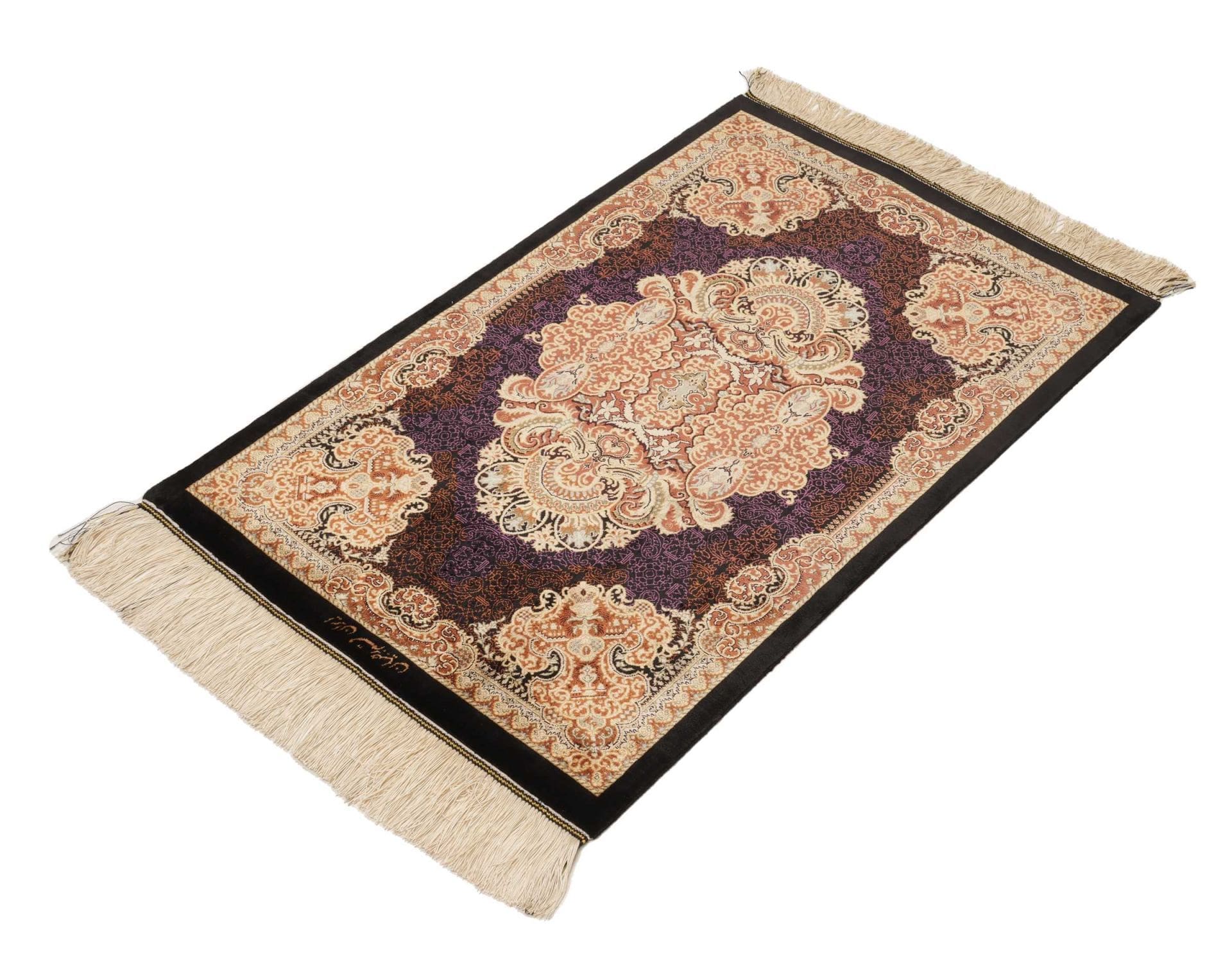 Eleganter Ghom Teppich 63 x 91cm, Seide, handgeknüpft, Perserteppich
