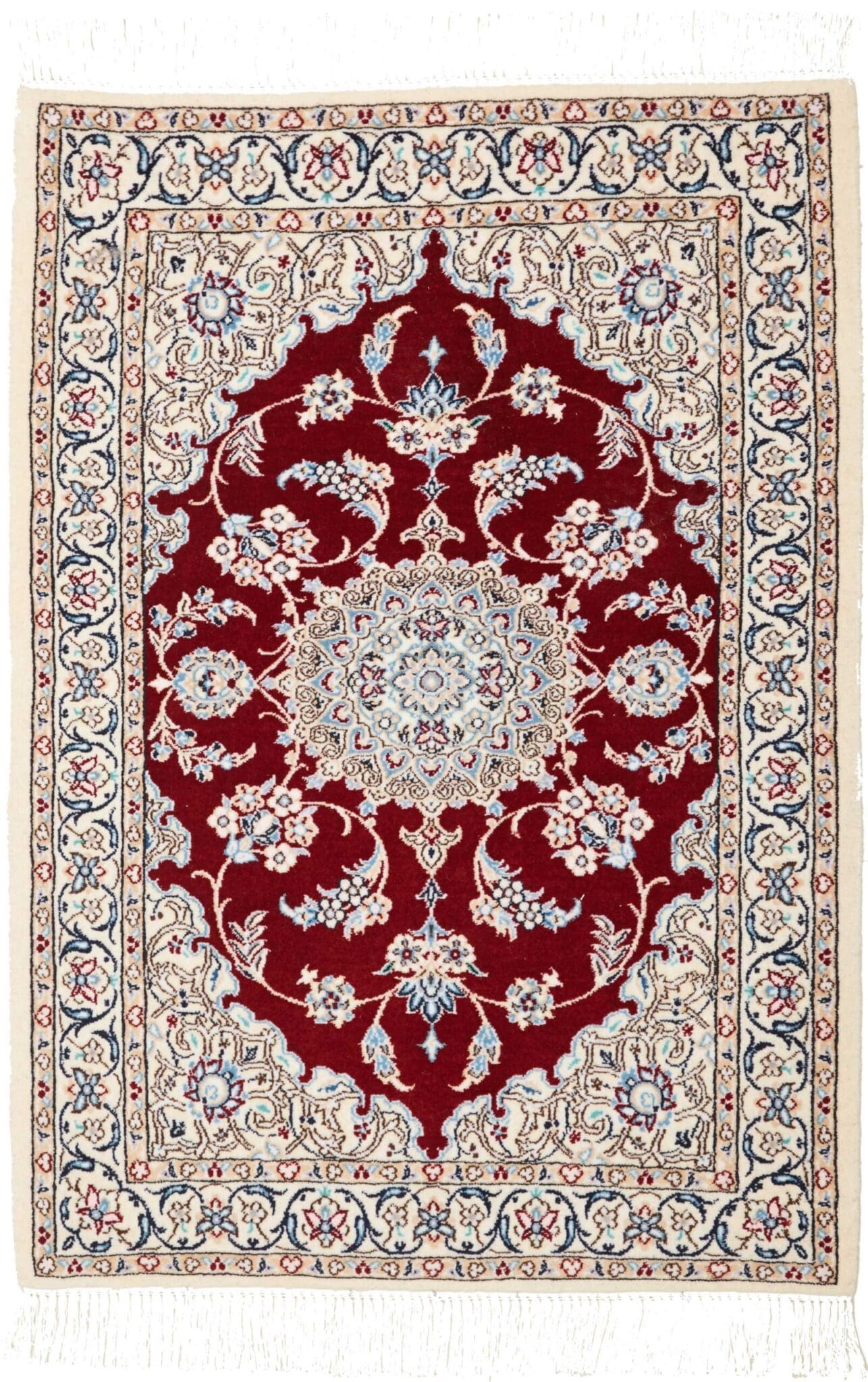 Exklusiver Nain Teppich 65 x 93cm, florale Muster, handgeknüpft