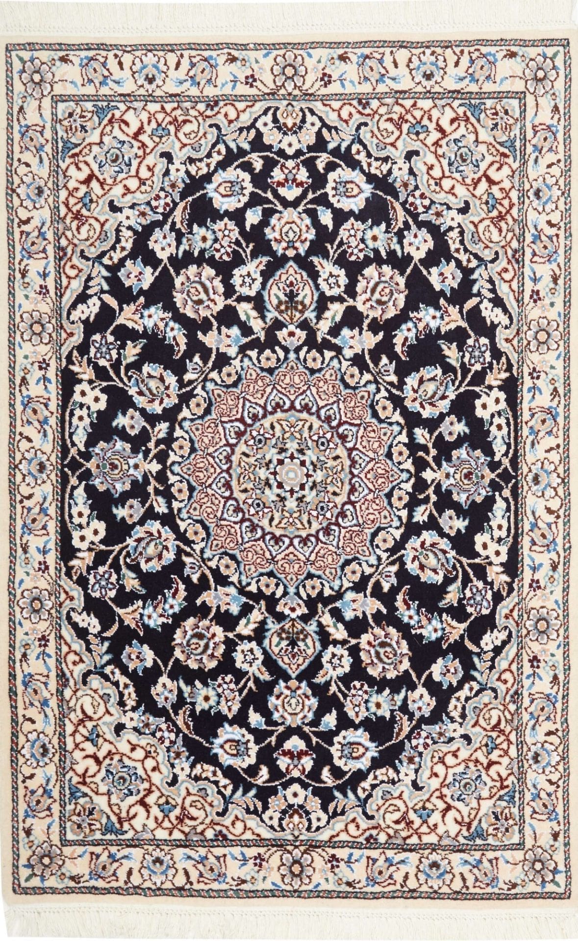 Nain Teppich 81 x 118 cm, florales Muster, handgeknüpft, Perserteppich