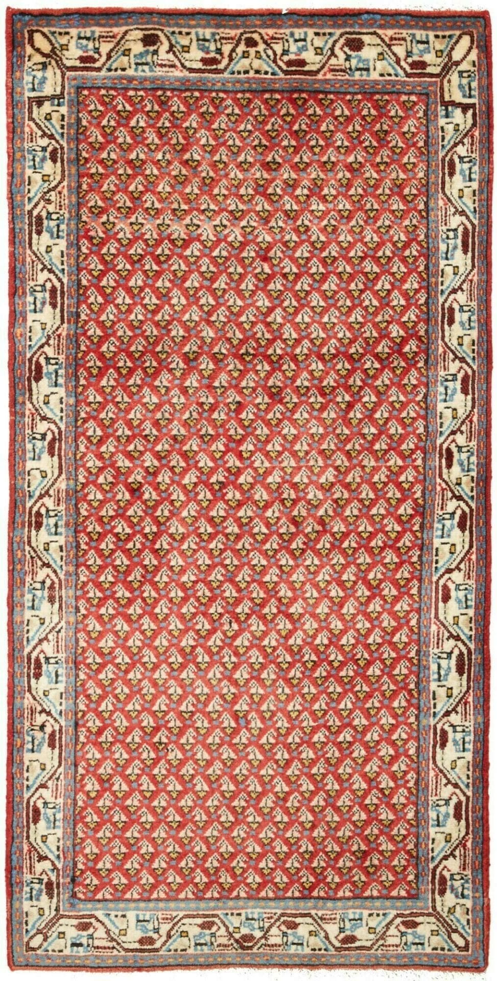 Hamadan Teppich 65 x 128cm, Herati-Muster, Schurwolle, handgeknüpft