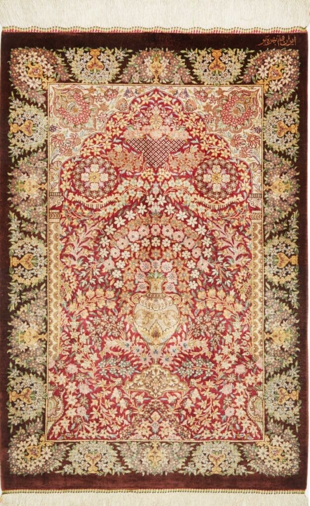 Ghom Teppich 66 x 94 cm, Seide, handgeknüpft, Perserteppich
