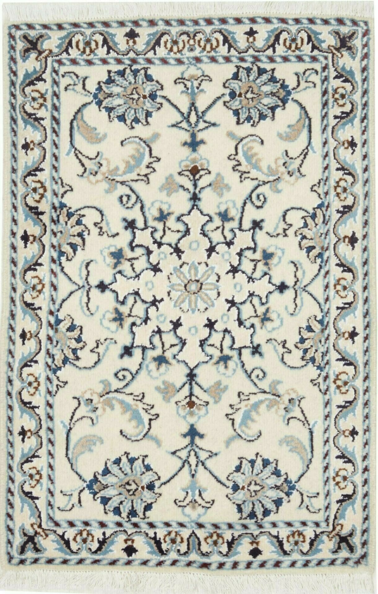 Nain Orientteppich 63 x 90 cm, florales Design, handgeknüpft