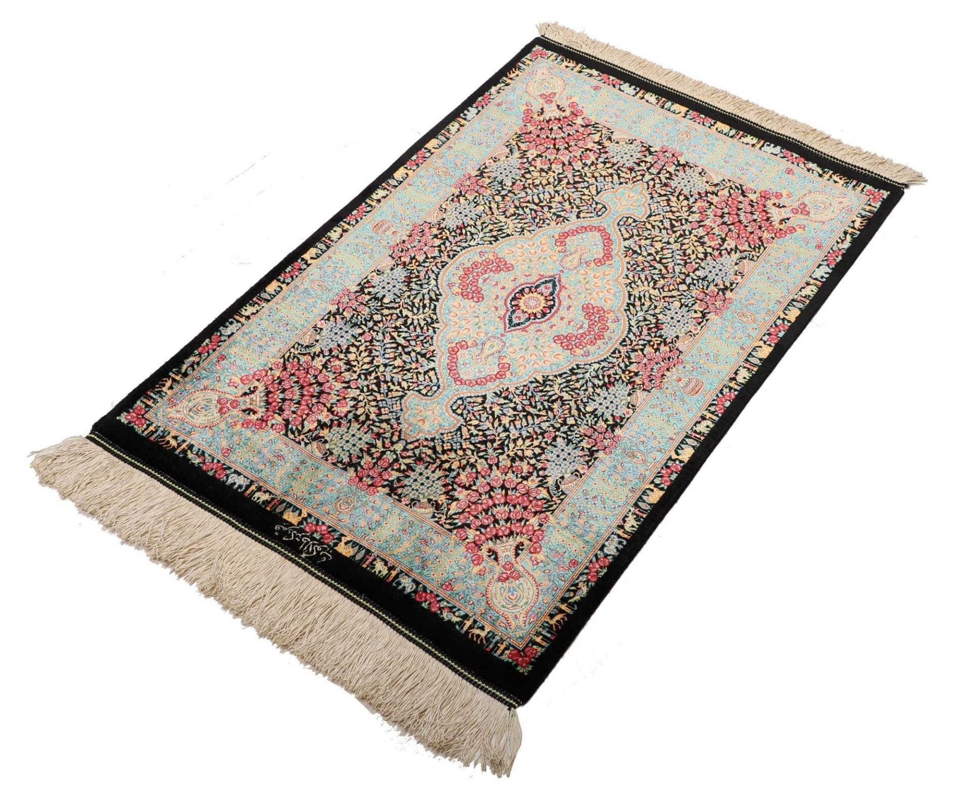 Ghom Teppich 63 x 91 cm, Seide, handgeknüpft, Perserteppich