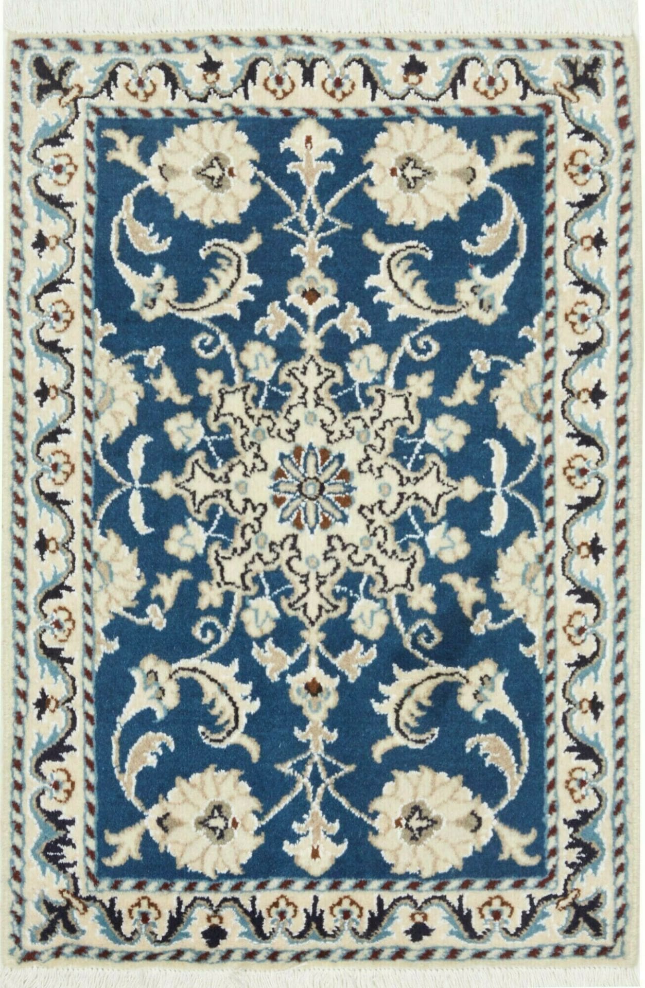 Nain Teppich 63 x 90cm, florale Muster, aus Schurwolle, handgeknüpft
