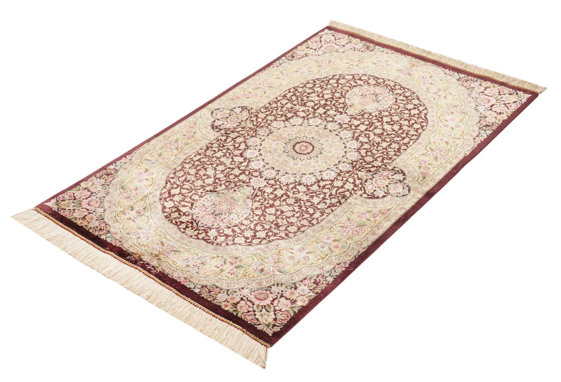 Ghom Teppich 82 x 124 cm, Seide, handgeknüpft, Perserteppich