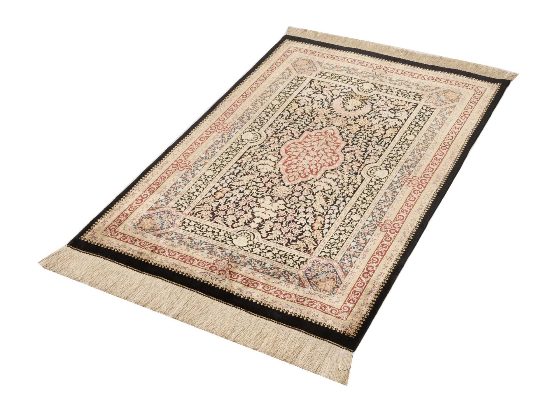 Ghom Teppich 82 x 118 cm, Seide, handgeknüpft, Perserteppich