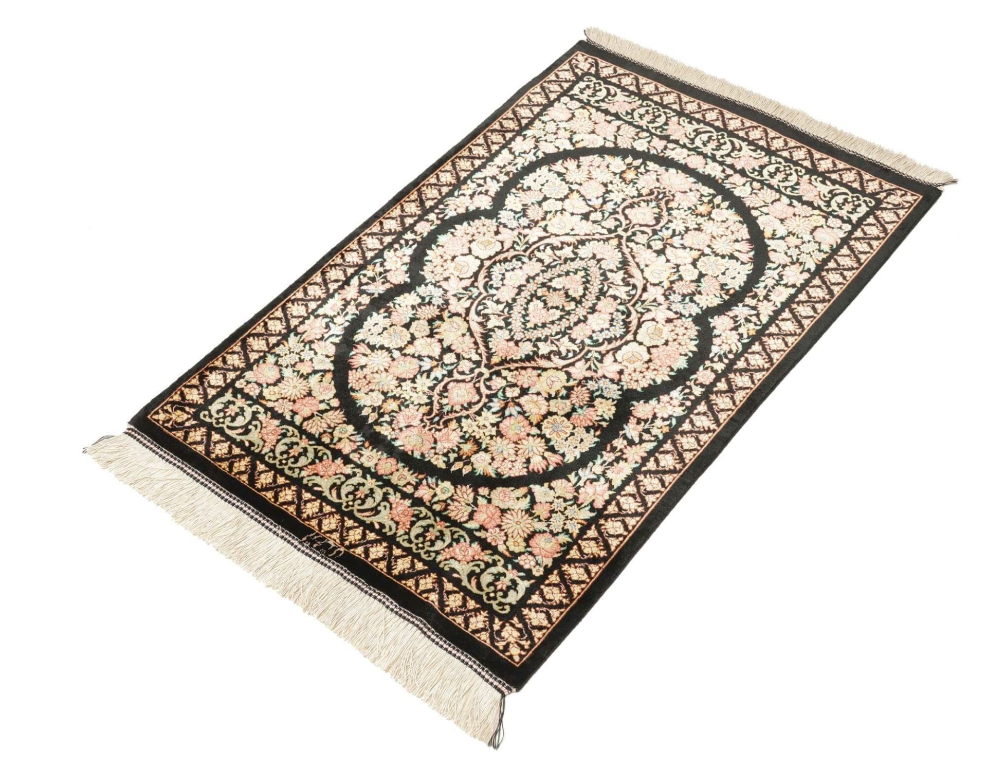 Ghom Teppich 61 x 91 cm, Seide, handgeknüpft, Perserteppich