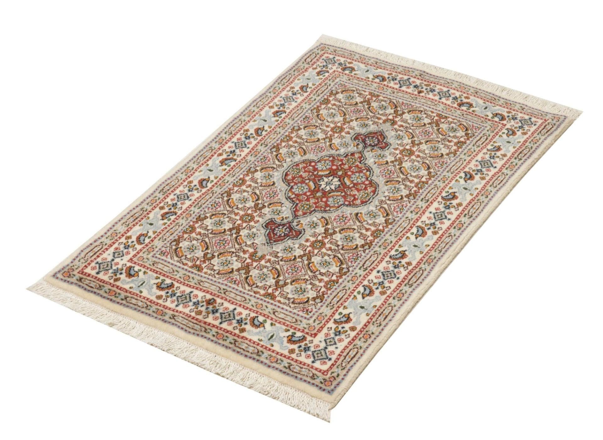 Moud Teppich 60 x 88 cm, floral, Schurwolle, handgeknüpft, Perserteppich