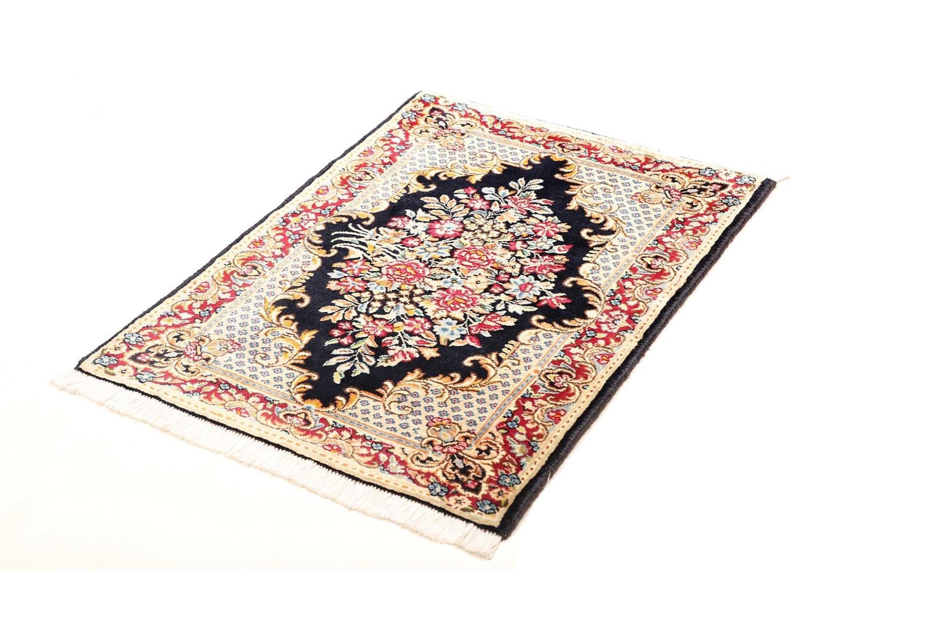 Kirman Teppich 68 x 93cm, florale Muster, Schurwolle, handgeknüpft