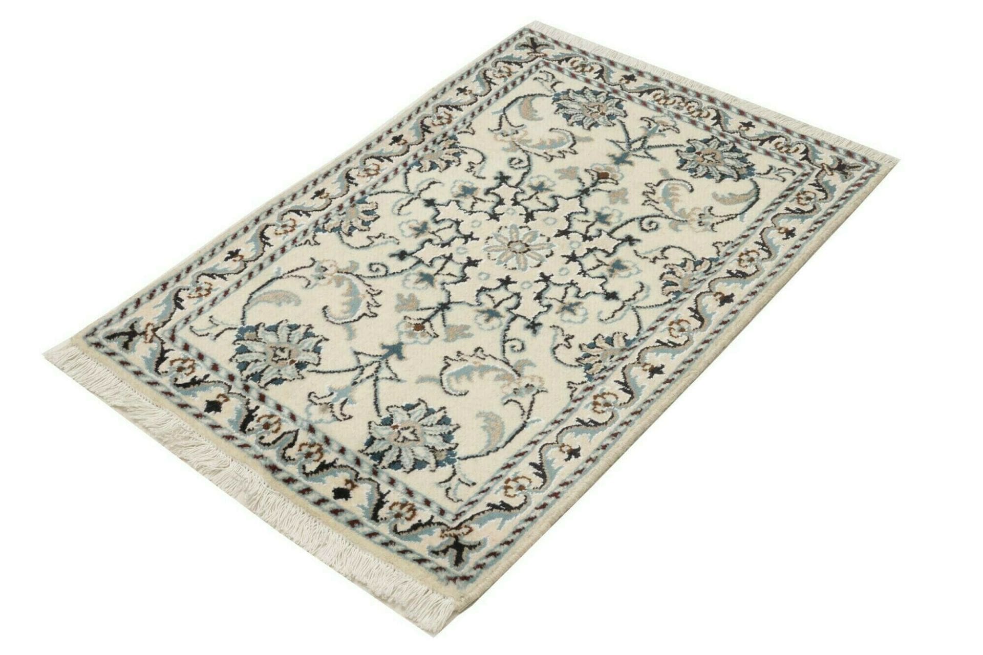 Nain Orientteppich 63 x 90 cm, florales Design, handgeknüpft