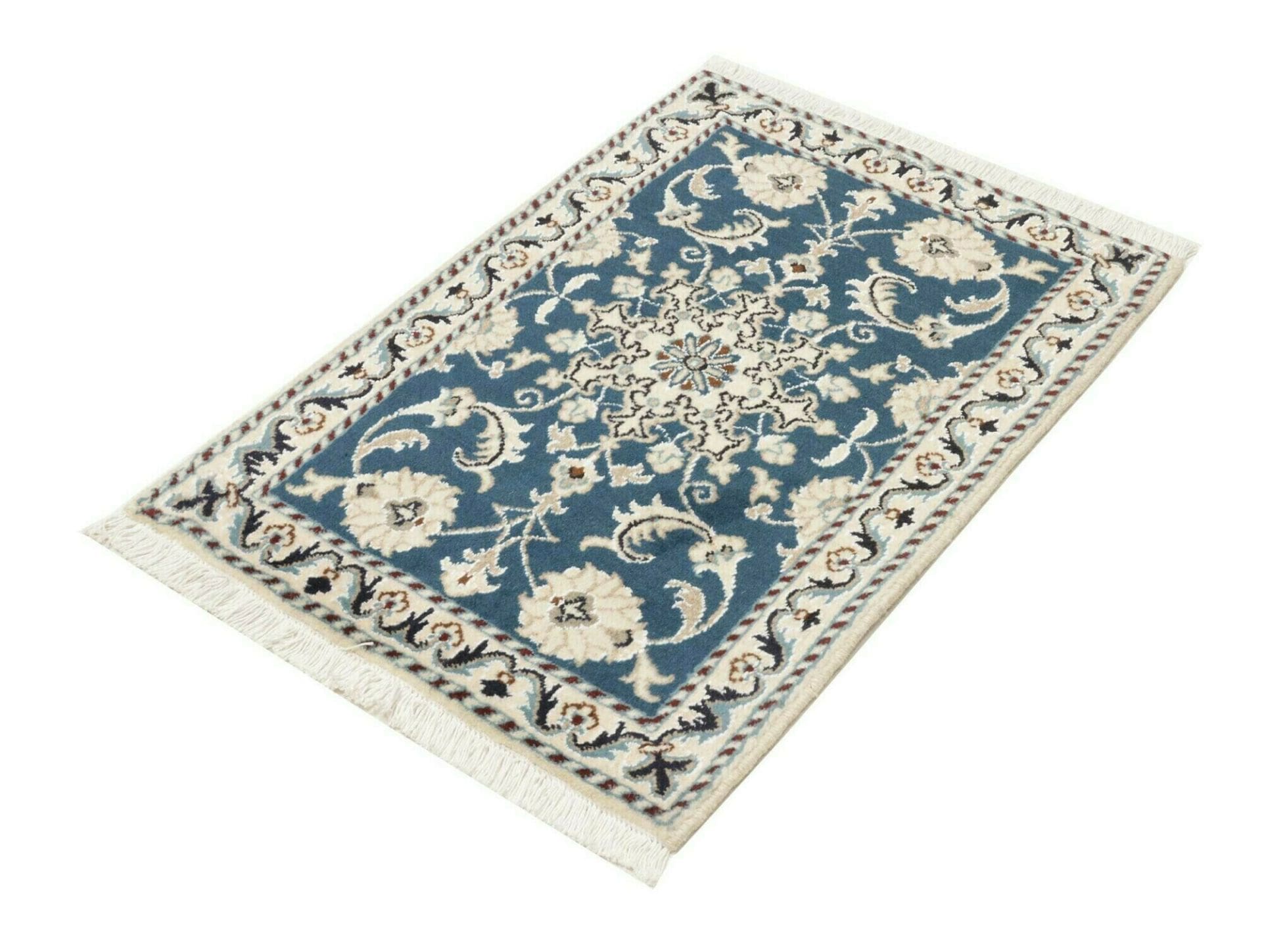 Nain Teppich 63 x 90cm, florale Muster, Schurwolle, handgeknüpft