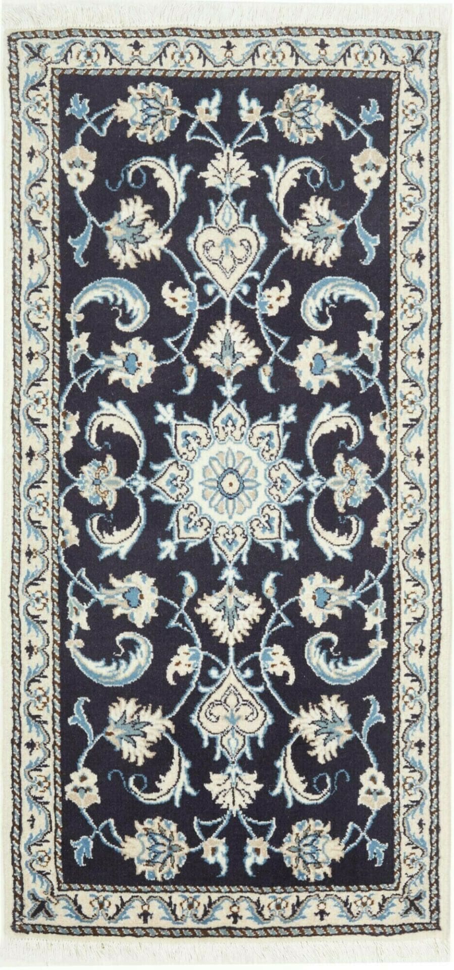 Exklusiver Nain Teppich 68 x 138cm in königsblau, handgeknüpft
