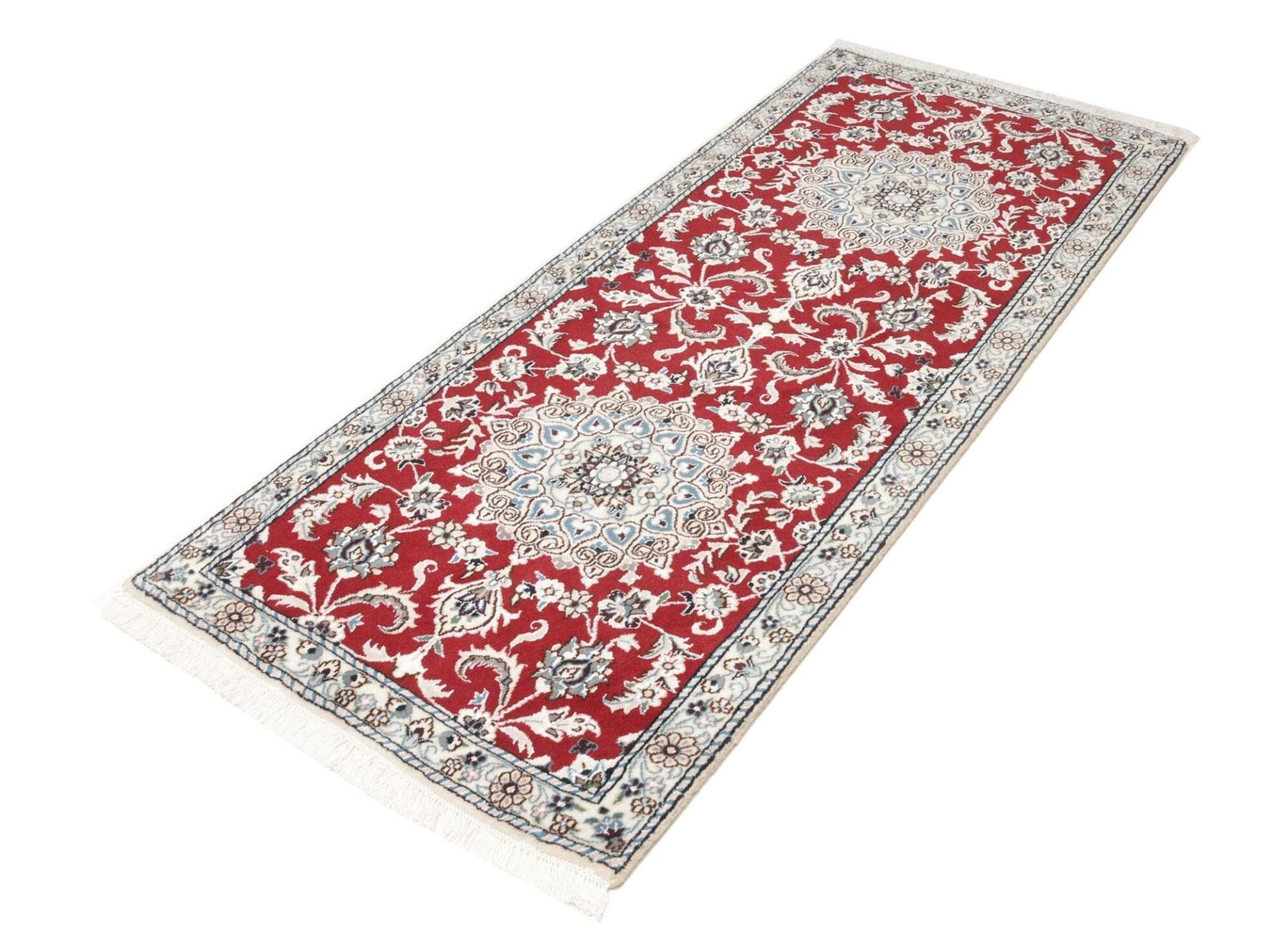 Eleganter Nain Teppich 80 x 194cm, florale Muster, handgeknüpft