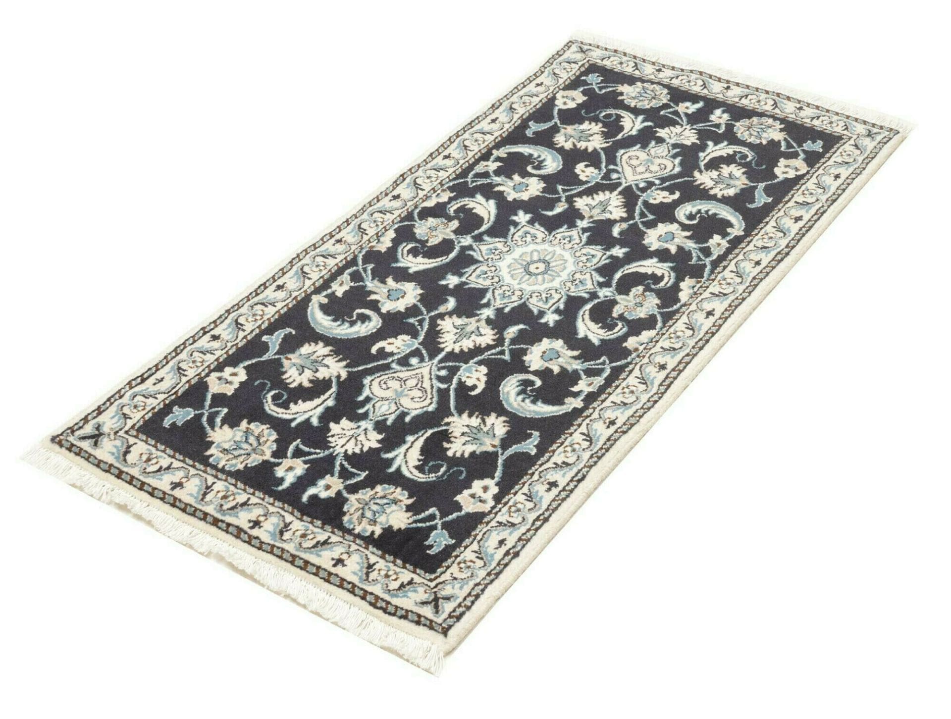 Exklusiver Nain Teppich 68 x 138cm in königsblau, handgeknüpft