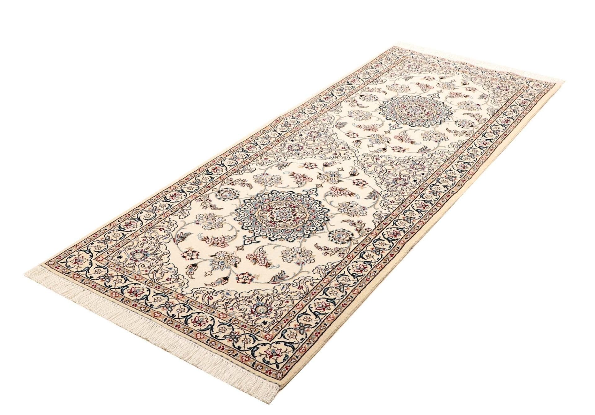 Nain Teppich 89 x 215cm, handgeknüpft, florale Muster, Perserteppich