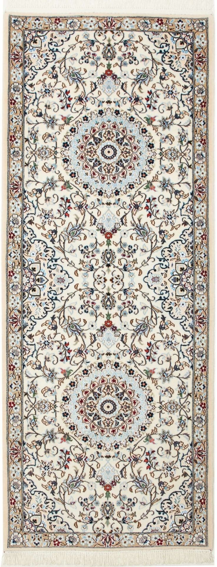 Nain Teppich 83 x 202cm, florale Muster, handgeknüpft, Perserteppich