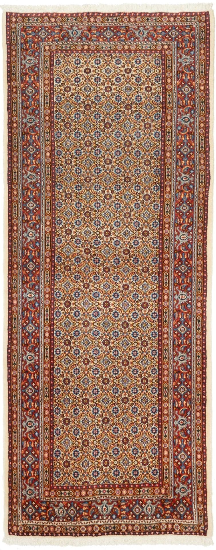 Moud Teppich 85 x 210 cm, floral, Schurwolle, handgeknüpft, Perserteppich