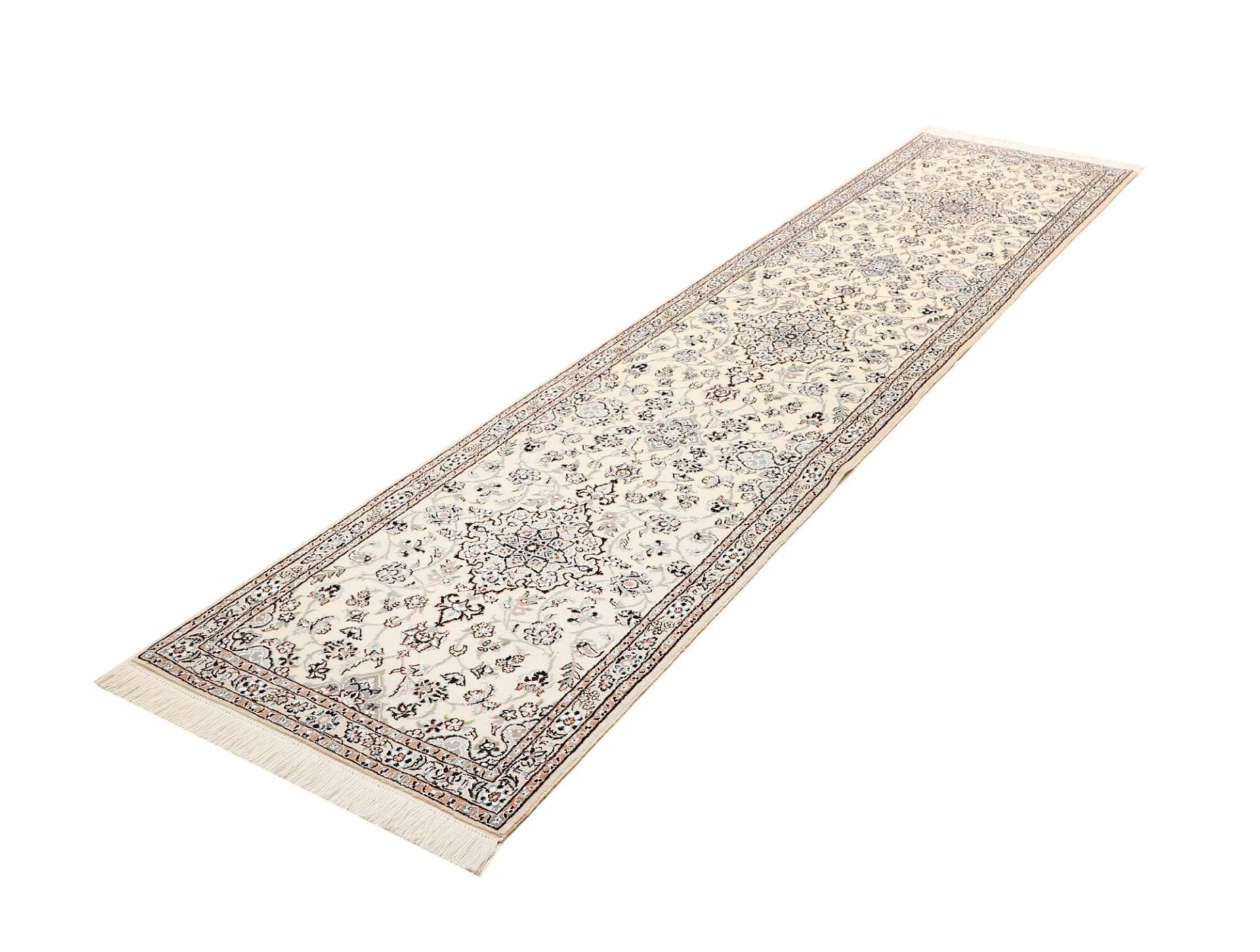 Exklusiver Nain Teppich 73 x 300 cm, florale Muster, handgeknüpft