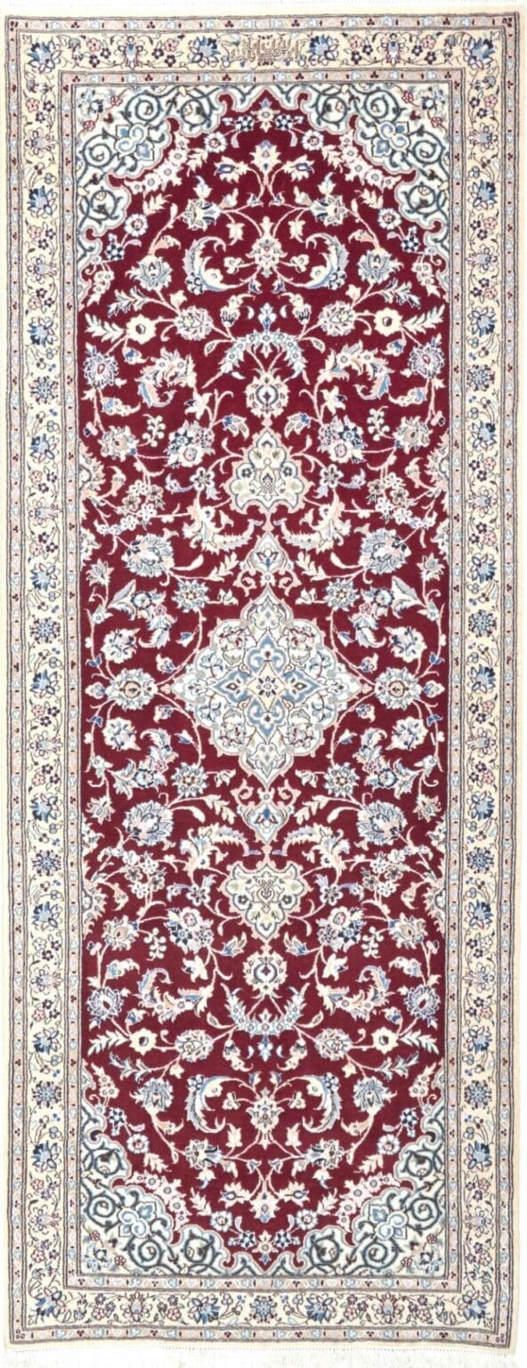Nain Teppich 82 x 210 cm, florales Muster, handgeknüpft, Perserteppich