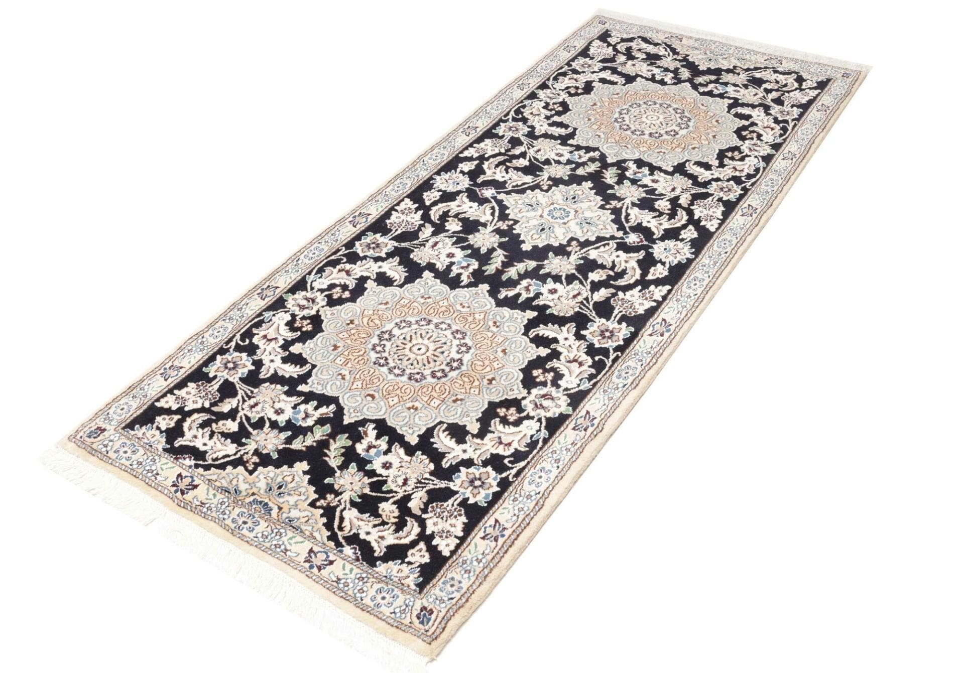 Nain Teppich 87 x 202cm, florales Design, handgeknüpft, Perserteppich