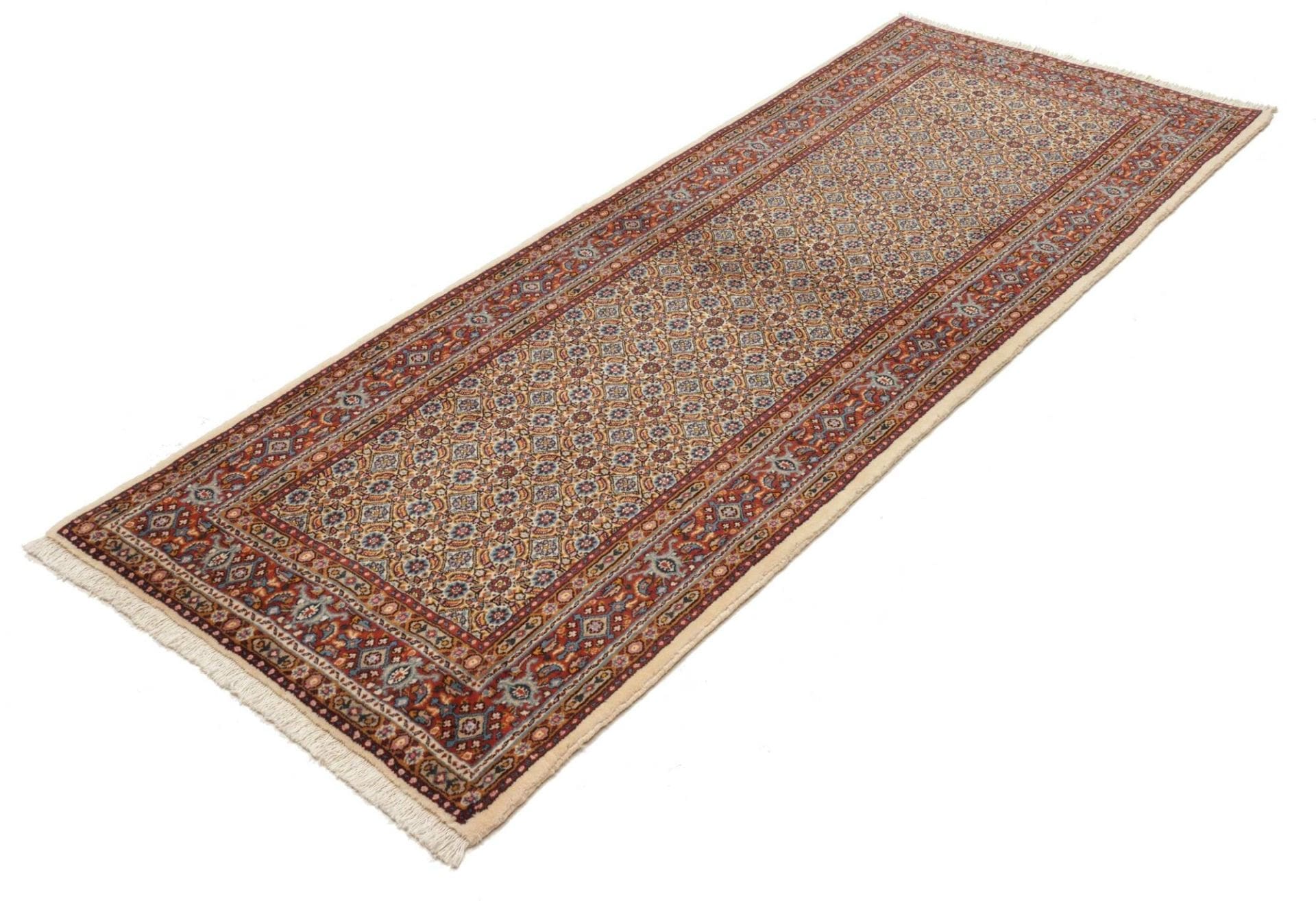 Moud Teppich 85 x 210 cm, floral, Schurwolle, handgeknüpft, Perserteppich