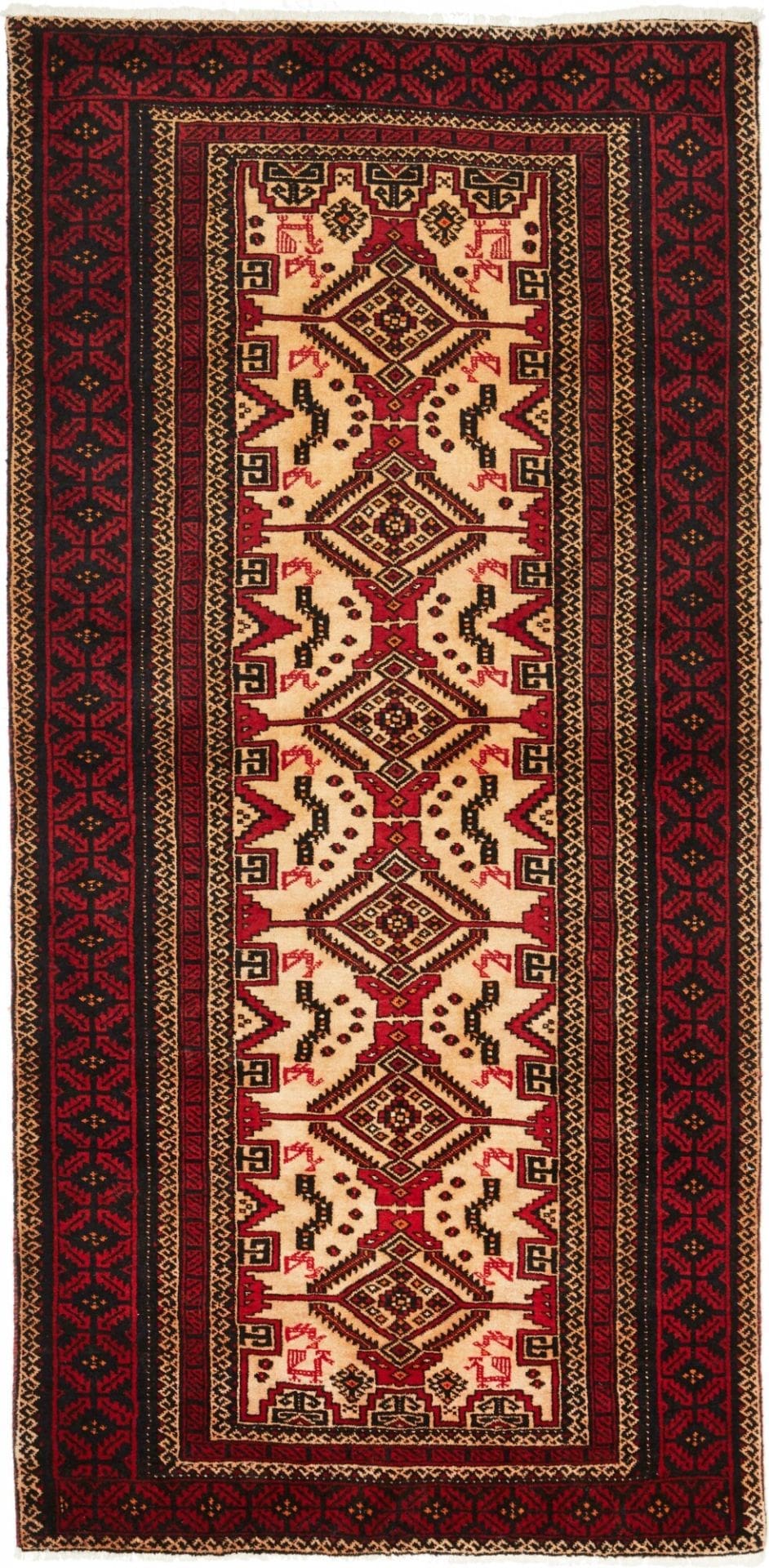 Orientteppich 103 x 208 cm aus Schurwolle, handgeknüpft, Nain-Muster
