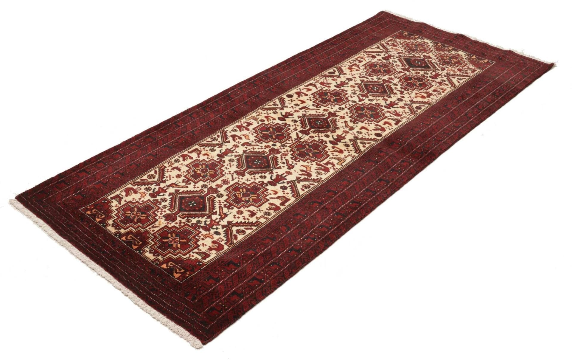 Orientteppich 99 x 220 cm aus Schurwolle, handgeknüpft, Nain-Muster