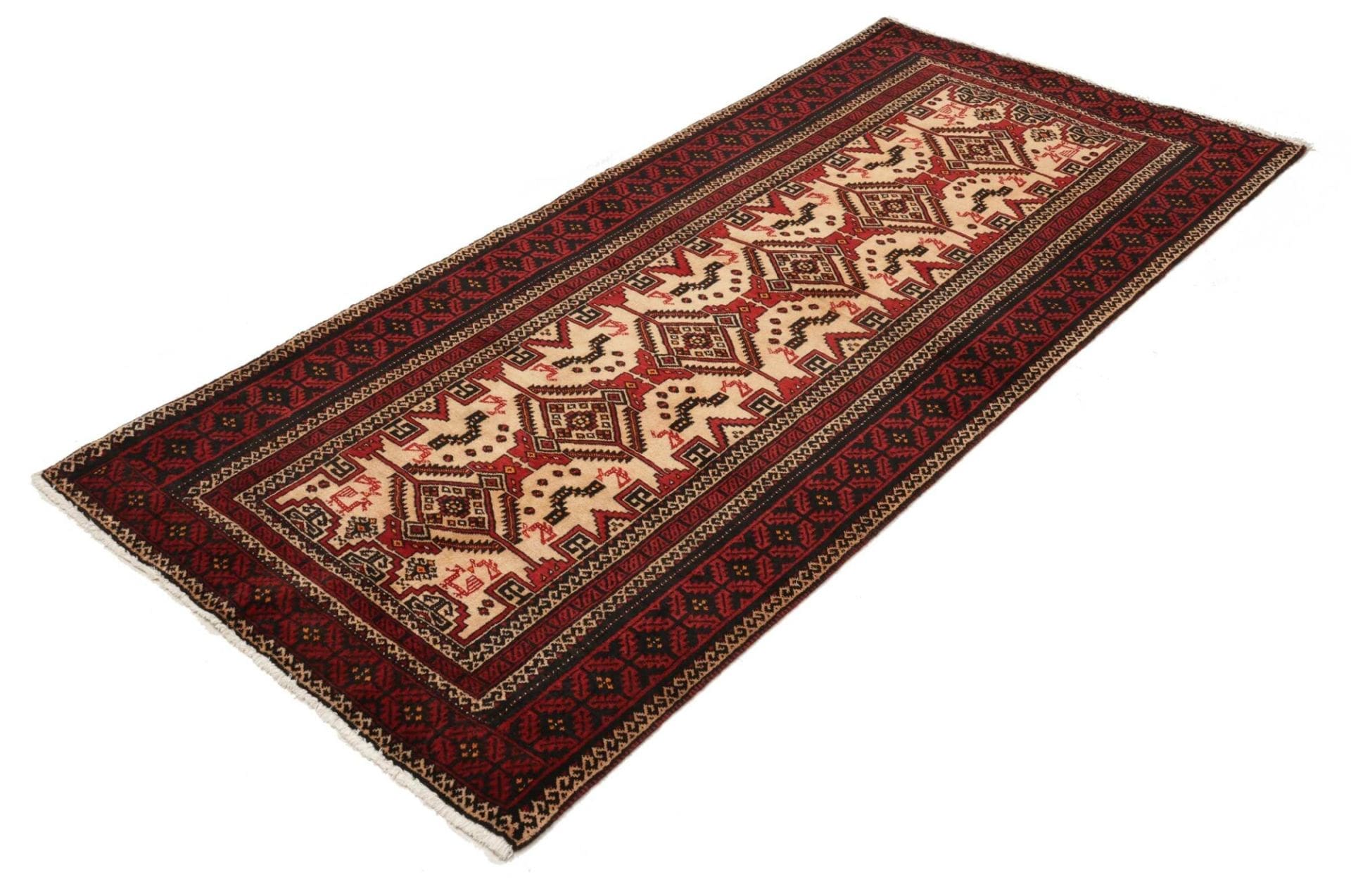 Orientteppich 103 x 208 cm aus Schurwolle, handgeknüpft, Nain-Muster