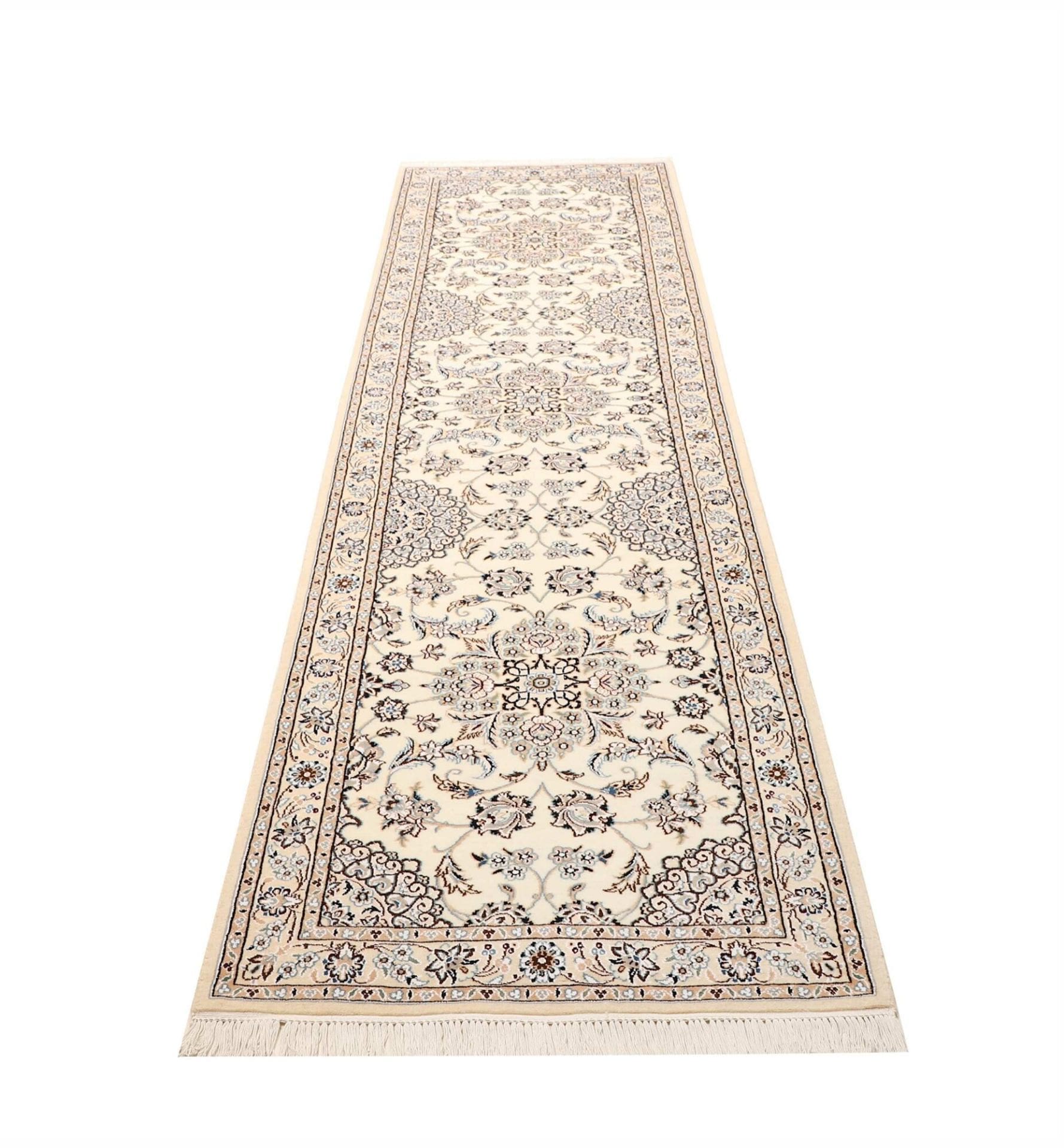 Nain Teppich 88 x 313cm, florales Muster, handgeknüpft, Perserteppich