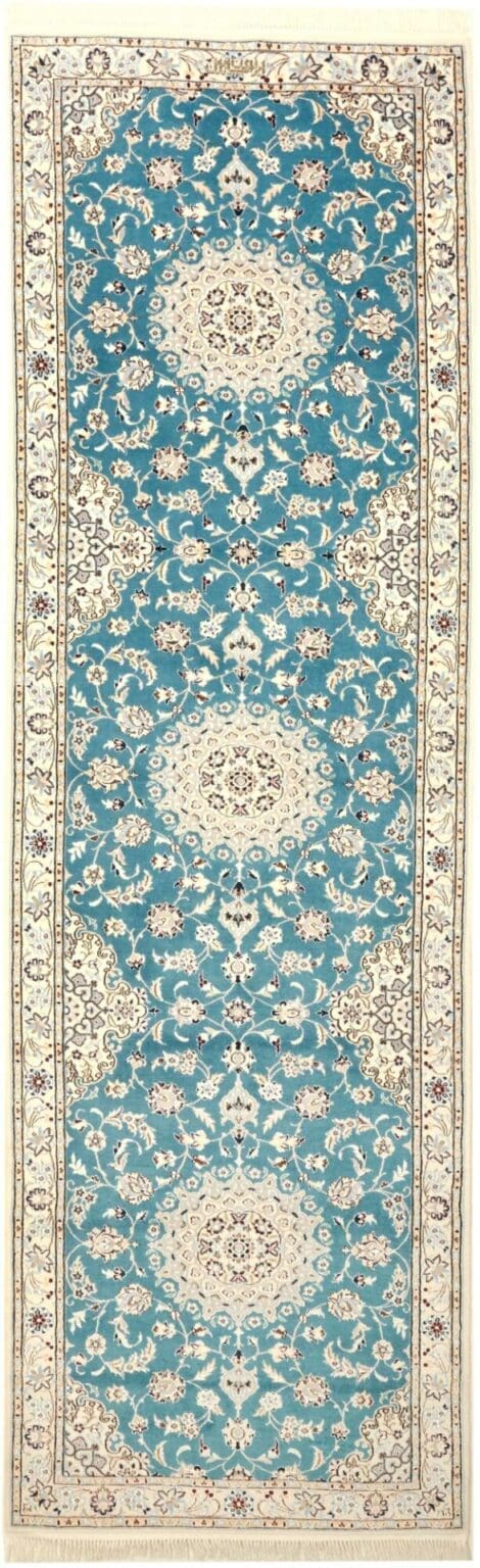 Nain Teppich 93 x 309cm, florale Muster, Schurwolle, handgeknüpft