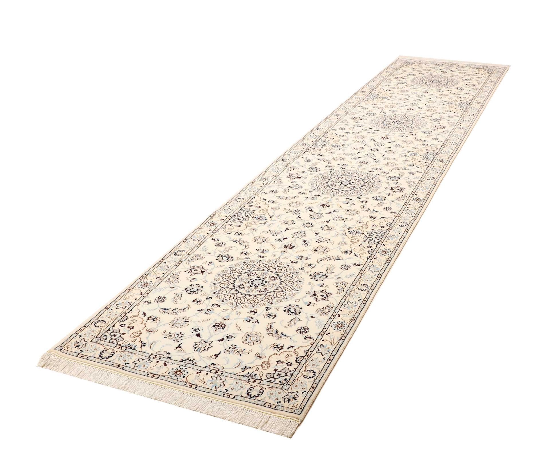 Nain Teppich 90 x 400cm, florales Muster, Schurwolle, handgeknüpft