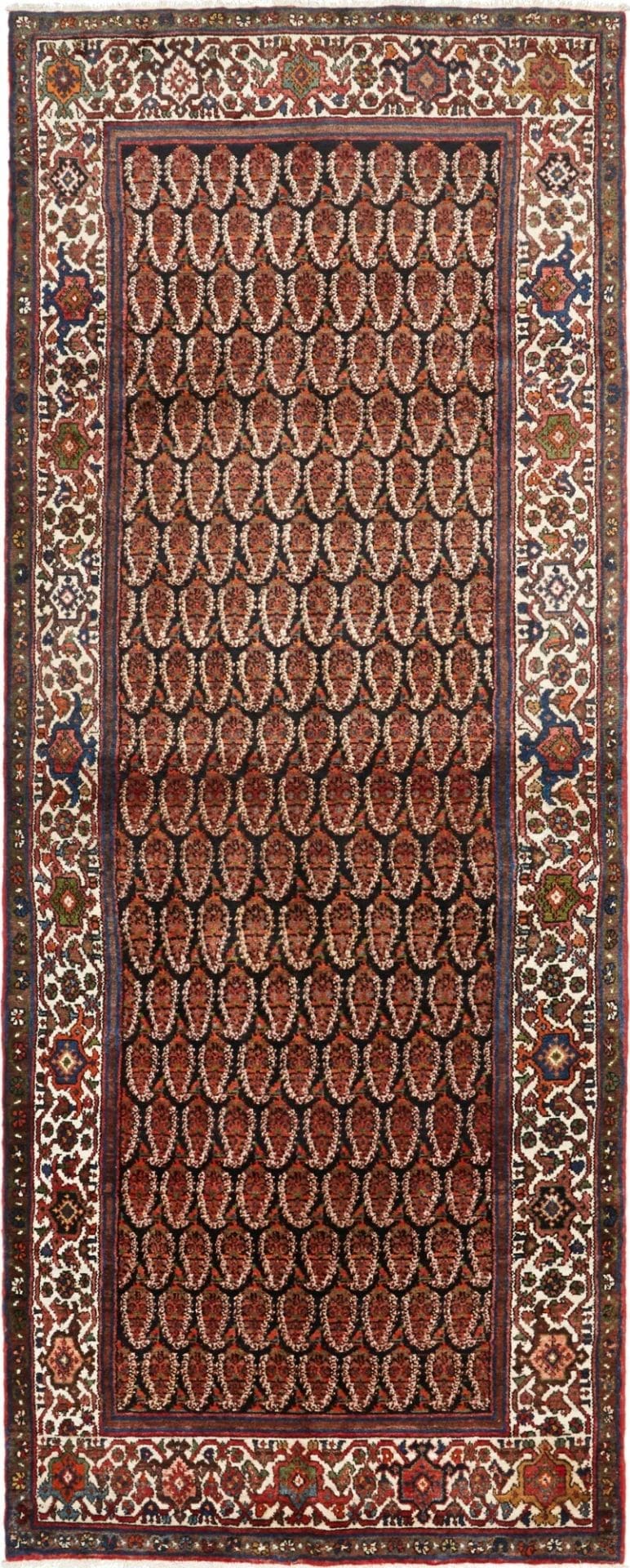 Hamadan Teppich 130 x 328cm, Herati-Muster, Schurwolle, handgeknüpft