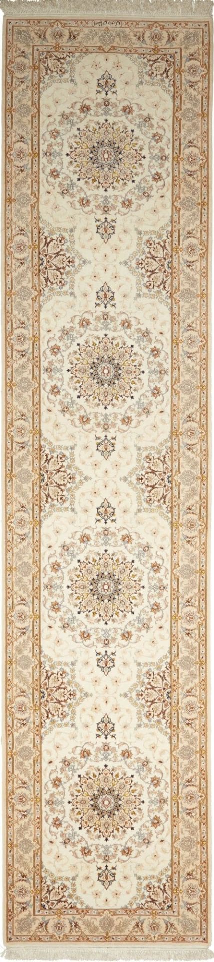 Isfahan Teppich 90 x 399 cm, 800.000 Knoten, Schurwolle, Seide, handgeknüpft