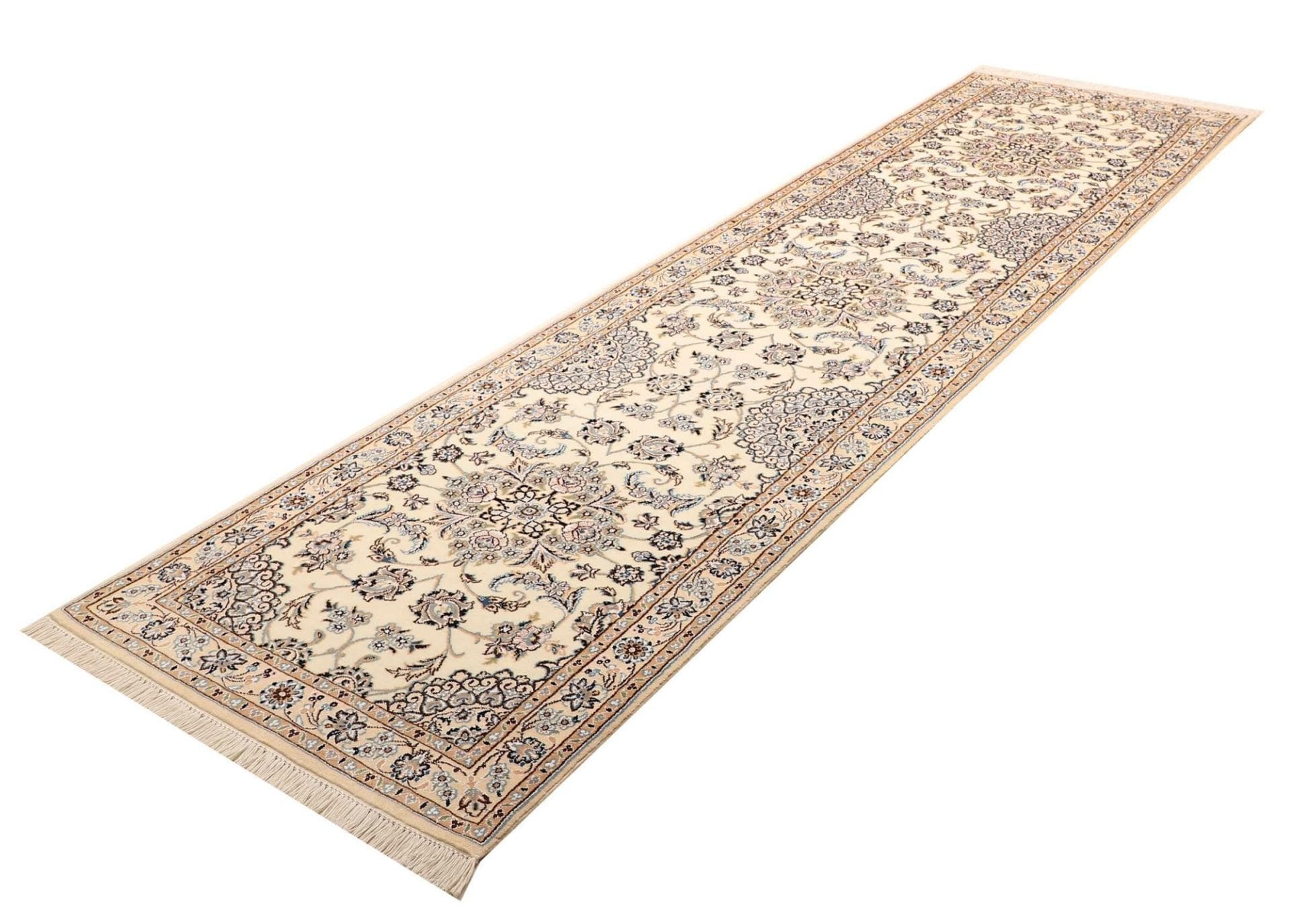 Nain Teppich 90 x 320 cm, florale Muster, handgeknüpft, Perserteppich
