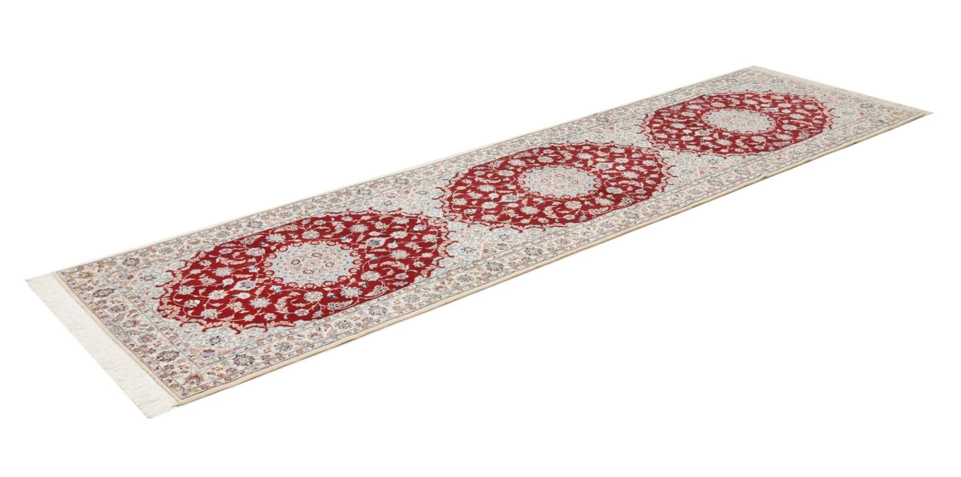 Exklusiver Nain Teppich 87 x 315 cm, florales Design, handgeknüpft