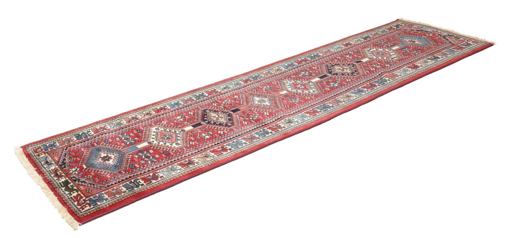 Yalameh Perserteppich 85 x 304cm, geometrisches Muster, handgeknüpft